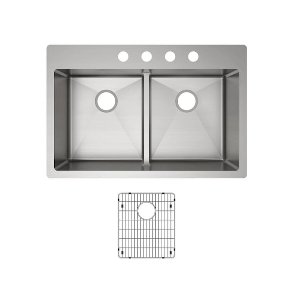 Elkay Crosstown 33"x22"x9", Equal 2Bowl 2 Mt Sink Kit w/Aqua Divide SS